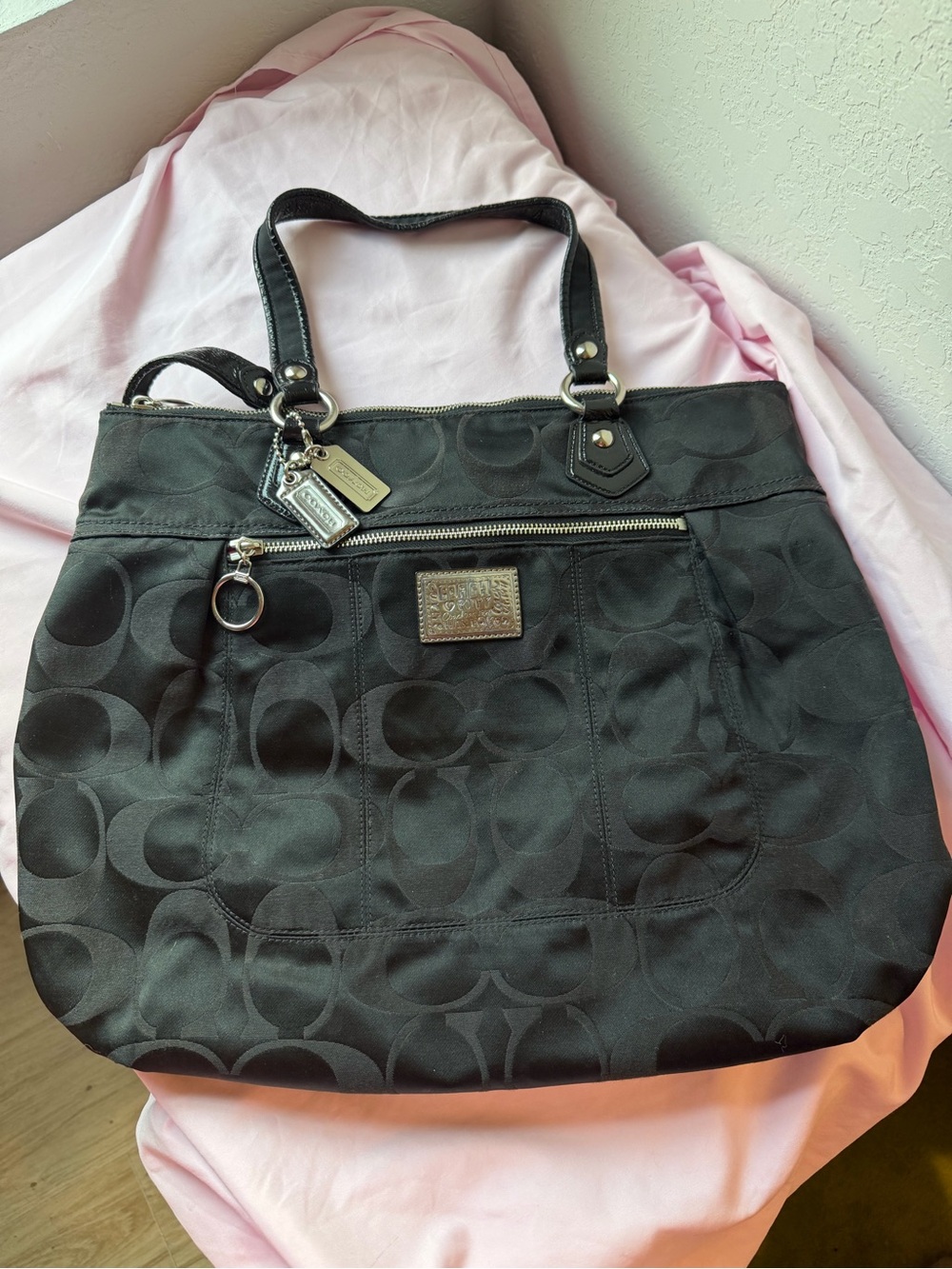 Coach | Black Signature Jacquard Tote with Silver Hardware